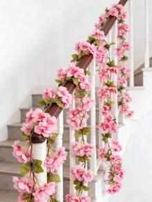 1/5件装人造樱花藤蔓家居装饰，DIY花环材料，情人节装饰，生日派对装饰，婚礼场地装饰，户外花园装饰，新年装饰 - 珊瑚粉 - 查看 4