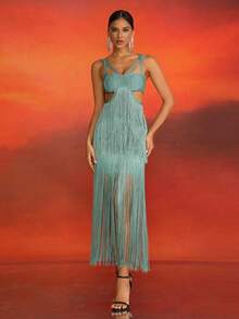 Love Aing 女士优雅荷叶边连衣裙，适合派对、鸡尾酒会、晚宴、新年庆祝活动、婚礼、性感鸡尾酒会、舞台表演等场合。 - 薄荷綠 - 查看 1