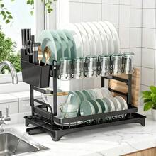 Stainless Steel, Rust-Proof, Metal Material, Space-Saving, Automatic Drainage, Large Capacity, Multi-Functional.,With Bowl/Bowls,Cup,Spoon,Chopsticks,Plate,2-Tier Dish Drying Rack,For Kitchen Essentials|Kitchen|Home Décor|Kitchen Deccor,Kitchen Orangizer,House,Escurridor De Platos Para Fregadero,Apartment Essentials,Dish Rack,Utensil Holder,Kitchen Deccor,Organziers Storage,Kitchen Orangizer,Escurridor De Platos Para Fregadero,Home Accesssories,Apartment Essentials,Party Supplies,Shoe Rack,Home Organaizer,Closet Organzation,Mothers Day Gift - 黑色 - 查看 9