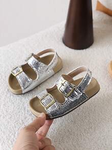 1 Pair Kids' Open Toe Sandals, Versatile Summer Casual Beach Shoes For Boys And Girls - Silver - View 3