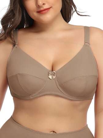 1 pieza Sujetador con aro ultra delgado y elástico de unicolor para mujeres de talla grande, uso diario