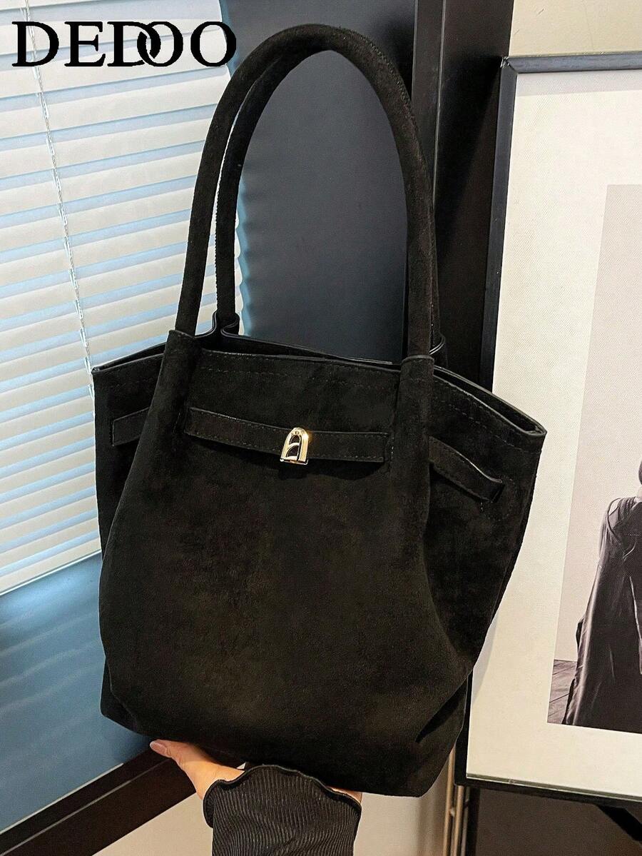 Dedoo Europäisch-amerikanisches Nischenentwurf Wildleder Beuteltasche mit Schnalle, Damen Straßen-Stil Handtasche, geeignet für Einkaufen, Pendeln, Partys und als Geschenk im Herbst/Winter