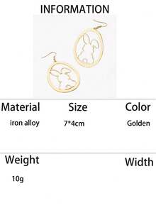 1 Pair Cute Hollow Golden Rabbit Earrings For Women, Suitable For Daily Wear, Versatile, Party, Easter, Rabbit Animal Earrings - Yellow Gold - View 5
