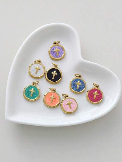 1pc Stainless Steel Enamel Cross Pendant, Delicate Handmade DIY Necklace, Bracelet, Earring Jewelry Pendant, Suitable For Thanksgiving, Christmas Gifts, Daily Wear