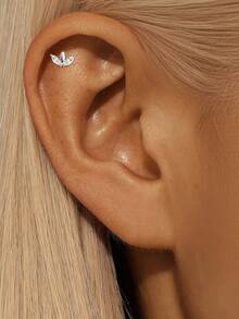 EleRunis 1PC 0.1ct Moissanite Diamond 925 Sterling Silver Star Marquise Flower 18K Gold Plated Flat Back Cartilage Helix Piercing Bridal Jewelry For Daily Wear Wedding Party Engagement Anniversary Valentine's Day - Silver - View 8