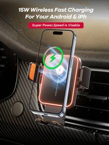 REMAX Mini 15W Wireless Car Charger With Ambient Light, Auto-Sensing Lock & Anti-Slip Grip, Fast Charge With No Overheat, Car Accessories With 360° Rotation, Type-C Charger Compatible With Apple/Android, Car Essentials For Travel, Car Stuff - SD15 - 查看 4