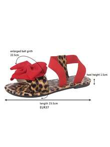 宽楦女士性感豹纹红色蝴蝶装饰假日凉鞋，布面松紧带露趾平底凉鞋，时尚休闲可爱春夏凉鞋 - 紅色 - 查看 6
