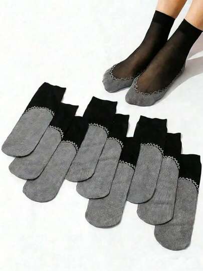 5/10 Pairs Casual Versatile Daily Black Non-Slip Breathable Stockings, Velvet Short Sheer Stockings For Women, Thin For Spring/Summer, Anti-Snag Core Silk Stockings, Ultra-Thin Facial Mask Steel Wire Stockings