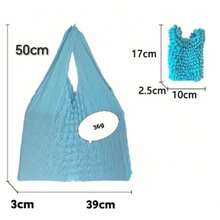 1 pieza Bolso de mano expandible y lindo con ribete de volantes y correa de muñeca, hecho de tela de poliéster duradera, bolso portátil, opciones de varios colores, adecuado para compras, uso diario, regalo, bolso de moda y práctico con textura de loto, diseño interior de gran capacidad, mecanismo retráctil confiable, fácil de guardar, bolsa de compras pequeña, réplica, retornable - Multicolor - Ver 3