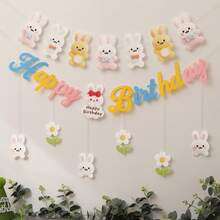 Rabbit, Carrot, Flower, Letter Pull Flag Decoration, Birthday Party Background Wall Hanging Banner - Multicolor - View 4
