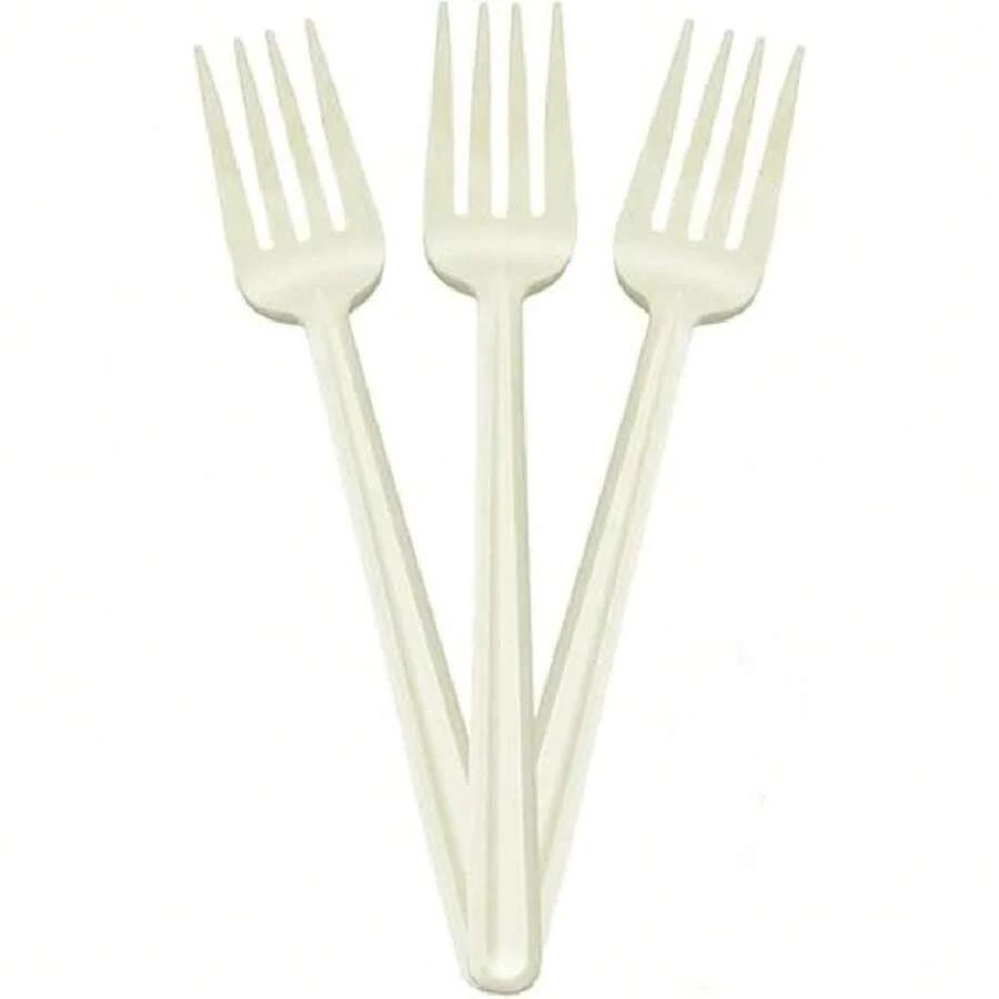 100pz Tenedor Ecologico Compostable Resistente 6in Fecula de Maiz Libre de BPA Biodegradable, Color Blanco, Ideal para Alimentos,37327643 - Multicolor - Ver 1
