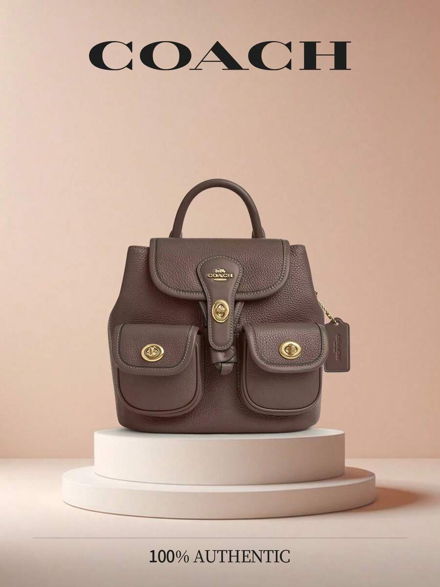 Coach Hadley Backpack CBH09 Women's Fashion Backpacks Refined Pebble Leather And Smooth Leather,Suitable For Daily Use,School,Shopping,Travel,Office And Casual,Perfect Gift For Her - 棕色 - 查看 1