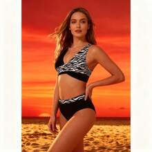 Women's High Waist Two Piece Swimsuit – Printed Bikini For Pool & Beach Days - TD-C005-01 - 查看 5