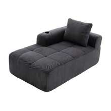Comfortable Reclining Corduroy Sofa - No Assembly Required, Plush Sofa With Back Cushions, Side Storage Pocket For Remote Control And Mobile Phone, Built-In Cup Holder - Neat And Aesthetic. - 深灰色 - 查看 5