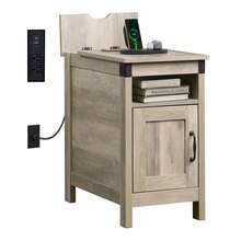 Farmhouse End Table With Charging Station, Narrow Side Table For Living Room, Bedroom, Small Nightstand With Storage, USB Ports And Outlets, Small Wooden Cabinet - 希臘 - 查看 7
