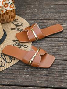 女士套脚鞋 35-43码，优雅纯色方头休闲乐福鞋，适合办公室和户外穿着，春秋新品 - 銹棕色PU - 查看 7