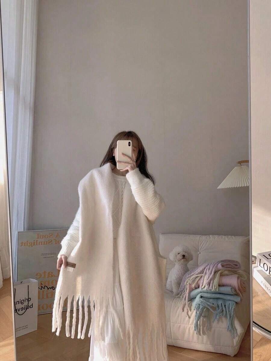Macaroon Color Solid Warm Plush Scarf, Suitable Daily Wear, Winter Scarf - 深灰色 - 查看 1