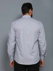 Men's Slim Fit Long-Sleeved Dress Shirt - 淺灰色 - 查看 4