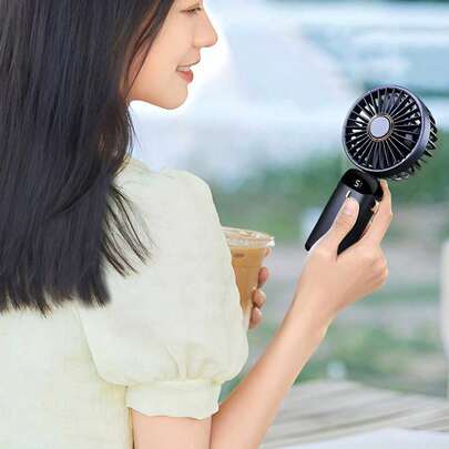 1pc Rechargeable Digital Display Mini Portable Foldable Desk Hand-Held Neck Fan, 5 Wind Speeds 5 Blades Noiseless,Women's Day,Travel Essentials,Wedding Favours,Y2k,Bedroom,Car Accessories Women,Kitchen Decor