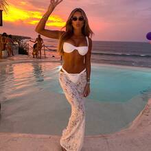 Women 2-Piece Bikini Swimsuits Solid Colors Ruched Bra And Elastic Thong Sets For Summer Beachwear Bathing Suit - 白色 - 查看 5