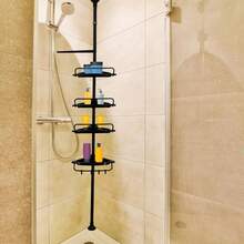 4 Tier Telescopic Bathroom Wall Corner Shelf Rack Shower Caddy Storage Organizer Hanging Hangable - 白色 - 查看 6