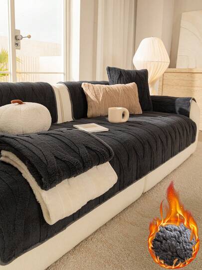 1pc Thick Warm Jacquard Plush Sofa Cushion, Modern Minimalist Pet-Friendly Anti-Dirty Anti-Slip Sofa Cover, Autumn/Winter Anti-Scratch Sofa Protector Suitable For L-Shaped Combination Sofa And 1/2/3/4 Seat Sofa (Sold Individually)