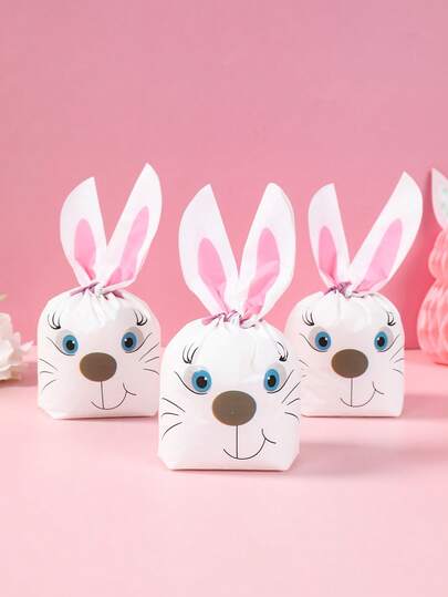 50pcs Easter Bunny Gift Bag, Rabbit Ear Shaped Wrapping Bag,Happy Easter Gift Bag With Cute Rabbit Design, Easter Egg Hunt Gift Wrapping Bag, Candy Packaging Bag, Easter Party Supplies, Easter Bunny Decorations, Party Favor Bags