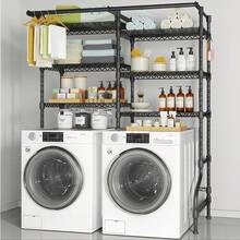 Double Wide Freestanding Clothes Drying Rack, 6 Tier Adjustable Height Carbon Steel Over Washer And Dryer Storage Shelf, 1200 Lbs Heavy Duty Load Capacity, 57.8"W X 22"D X 77.4"H, 2 Long Hanger Rods & 4 Side Hooks, Ultra Large Capacity Space Saving Laundry Room Organizer, Black - 特大雙列浴室置物架 - 查看 8