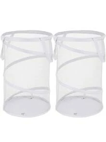 Large Collapsible Round Popup Laundry Hamper With Lid,Foldable Mesh Hamper With Reinforced Handles And Solid Bottom,White And Black Laundry Basket - Multicolor - View 13