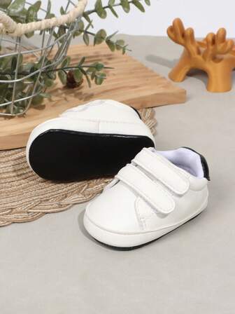 1 par de zapatos planos antideslizantes para pre-caminantes de bebés recién nacidos niños, diseño de gancho y bucle de unicolor, estilo minimalista clásico de zapatillas de moda, adecuados para primavera/otoño