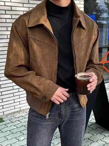 Men's Jacket With Lapel, A Versatile Piece For Spring And Autumn. - màu nâu - Xem 2