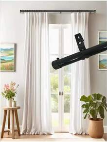 1pc Black Metal Curtain Rod, Heavy Duty Adjustable Single Rod For Bedroom, Living Room, Patio, Kitchen, Farmhouse Home Decor, Easy Installation - Multicolor - View 2