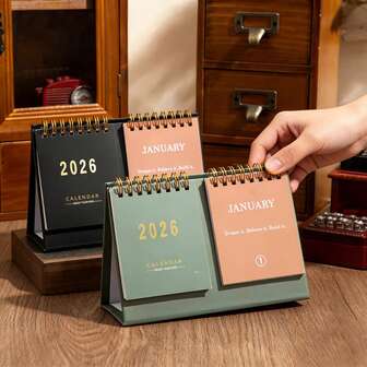 2026 Minimalist Compact Desktop Calendar, Portable Solid Color Desktop Decor, Back To School, Learning Supplies, School And Office Desktop Decoration, Gift For Friends, Dual-Line Desktop Calendar With Inspirational Quotes