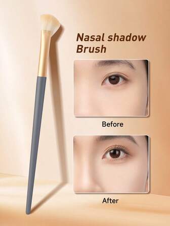 1 pieza Pincel de contorno de nariz en forma de media luna, azul, pincel de sombra angulado para la nariz, resalta el perfil lateral de la nariz, pincel de maquillaje para contornear la nariz, pelo suave