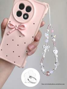 1/2件芭蕾舞风格蝴蝶结爱心手机挂饰链，CCD相机挂绳，防丢腕带（女孩款），钥匙扣，手机挂绳，包包挂饰，花朵戒指托，手机支架 - 彩色 - 查看 9