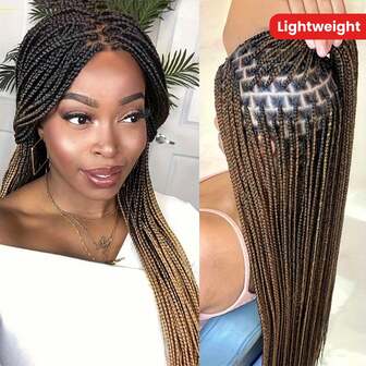 A ANYTIME Knotless Box Braided Wigs For Black Women Knotless Box Braids Lace Front Wig With Baby Hair Lightweight Synthetic Light Brown Cornrow Braided Wigs