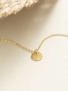 1件简约不锈钢项链，优雅金色圆形吊坠项链，可叠戴项链，女士礼物