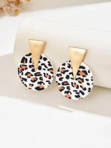 1 Pair New Creative Geometric Triangle Patchwork, Circular Print, Zebra & Leopard Pattern Fashionable Earrings - Leopard Print - View 6