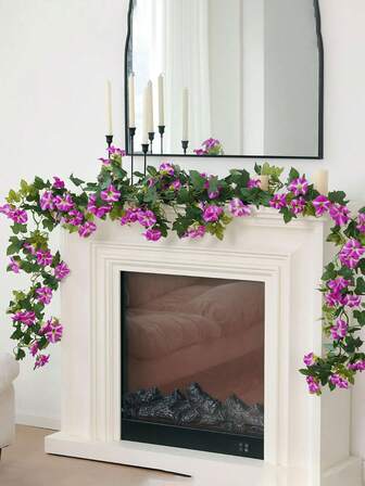 1条5.9英尺（约1.8米）人造矮牵牛花藤蔓花环，逼真抗紫外线，可DIY悬挂，仿牵牛花丝绸花环植物，适用于春季、婚礼、生日、节日派对、花园餐桌装饰、壁炉、墙壁、门窗等室内外家居装饰