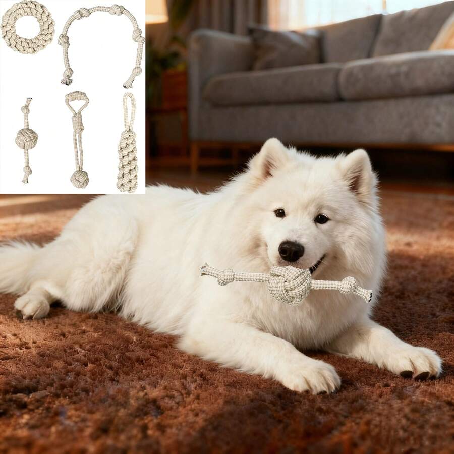 5pcs Dog Rope Toys Set: Chew Tug Of War Balls To Clean Teeth, Interactive Playthings For Small & Medium Dogs