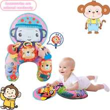 婴儿趴卧游戏垫带摇铃玩具 - 包括U型学习垫和色彩鲜艳的动物水果图案 - 促进运动技能发展，经久耐用，带有摇铃和BB音 - 趣味设计，柔软面料