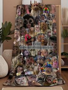 Happy Monkey Birthday Flannel Blanket: Soft, Comfortable, And Warm, Suitable For Beds, Sofas, Travel, Camping, New Year's Eve, And Good Friday. Creative Design, Stylish Pattern, High-Quality Flannel.