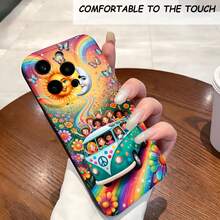 1PC Phone Case ,  Rainbow Sun Moon Van Flowers , Stylish Phone Case, Phone Decoration, All-around Lens Protection, Creative Small Gift, Funny Gift for Boys and Girls - Negro - Ver 1