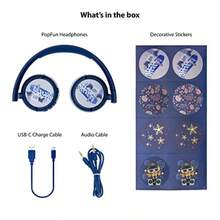 BuddyPhones POP Fun - Auriculares Bluetooth limitadores de volumen para s modo de escucha SafeAudio 85/94 dB 24 horas de duración de la batería auriculares plegables inalámbricos en la oreja - Niños de todas las edades+Azul - Ver 2