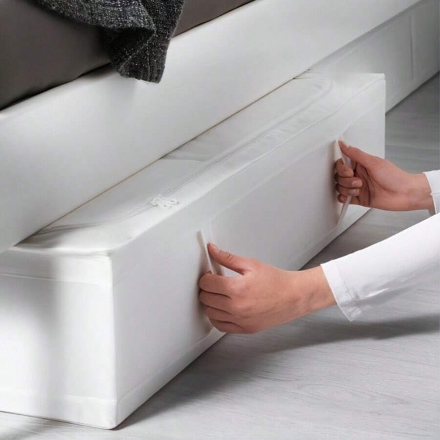 1 Stück faltbare Aufbewahrungsbox mit Reißverschlussdeckel für unter das Bett, großes Fassungsvermögen für Kleidung, Bettwäsche, saisonale Artikel, feuchtigkeitsbeständig, staubdicht, einfache Aufbewahrung, optimiert den Schlafzimmerplatz, multifunktionaler Aufbewahrungsbehälter - Weiss - Übersicht 1