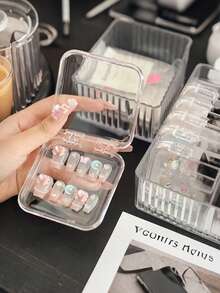 5/1 pieza Caja de almacenamiento de joyas transparente, organizador portátil con tapa abatible, estuche de exhibición de acrílico para joyas y cosméticos, caja de almacenamiento de escritorio de plástico compacta para salón de uñas y hogar, organizador de cuentas y herramientas de arte de uñas DIY, ideal como regalo de Navidad, estuche portátil para arte de uñas, adecuado para entusiastas de las uñas y las joyas, reutilizable en múltiples escenarios - Multicolor - Ver 8