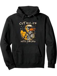 Men'S Funny Creepy Rubber Duck Skull Horror Meme Hoodie |   "Cut My Life Into Pieces" Graphic Pullover Sweatshirt With Pocket, Casual Hooded, Humorous Skeleton Duck Design & Meme Culture Apparel, Perfect For Fall/Winter 5MEF - 白色 - 查看 8