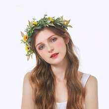 YAZILIND Sunflower Flower Crown – Handmade Yellow Floral Headband With Green Leaves For Summer Festivals, Weddings, And Outdoor Events,16-Yellow - 16-Yellow - 查看 9