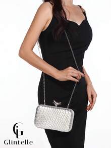 Glintelle Women's Evening Bag, Premium Leather Woven Texture Party Evening Clutch, Silver Fashion Elegant Exquisite Snakeskin Pattern Handbag, With Metal Chain Crossbody Shoulder Bag, Suitable For Wedding, Party, Banquet, Ball, Ceremony, Holiday Gift, Dress Matching, Formal Occasion, Cosmetic Bag. - Silver - View 6