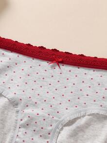 4条/包 情人节限量版波点撞色蕾丝边透气加长棉质裆部弹力腰带女士平角内裤 - 彩色 - 查看 5